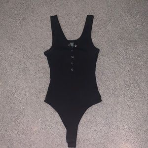 Tank button down black thong bodysuit